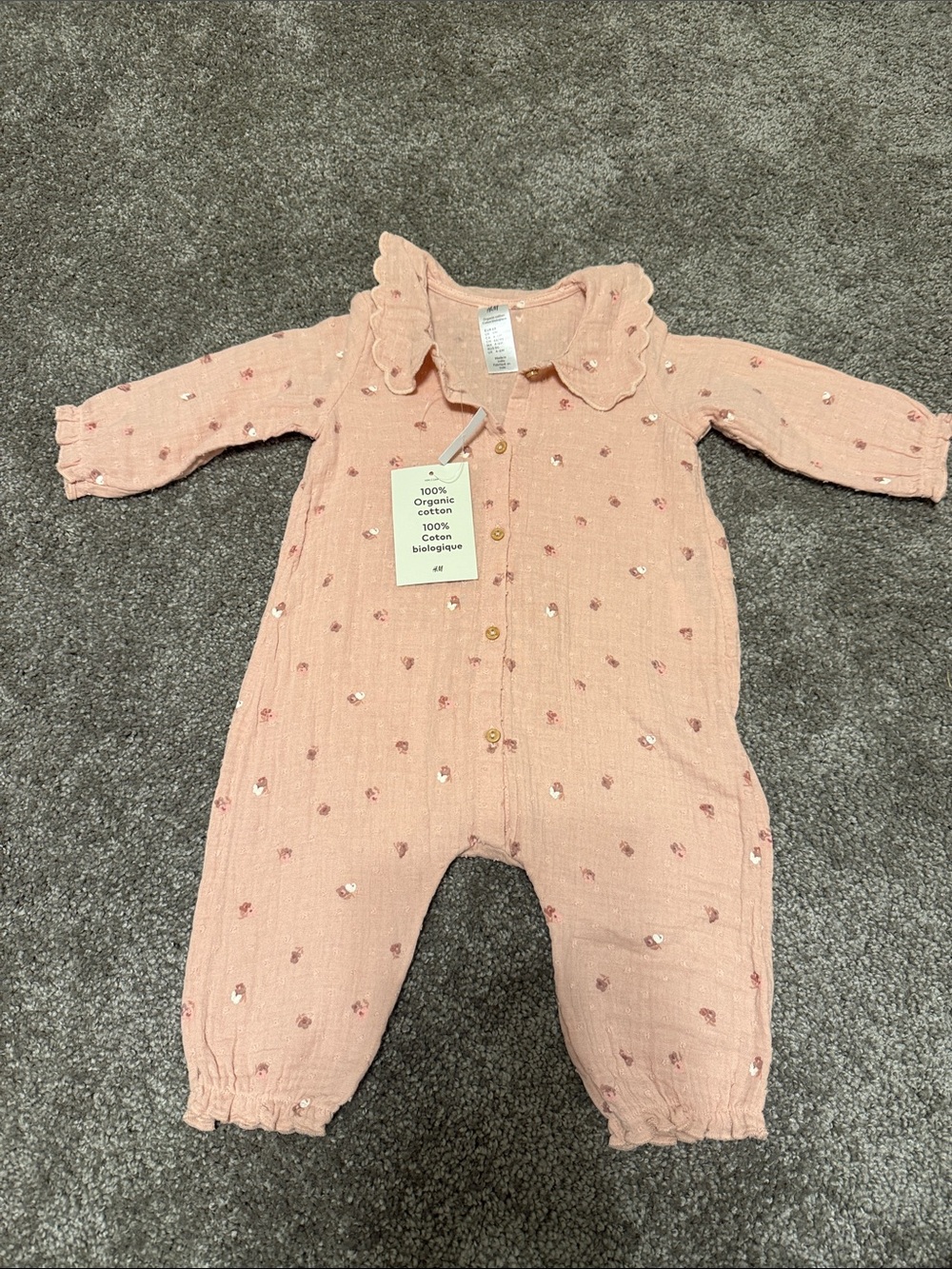 Organic Pink Baby One-Piece with Scalloped Collar